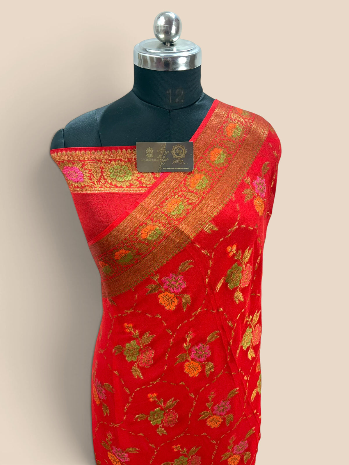 Regal Red Pure Khaddi Chiffon Silk Banarasi Saree - Meenakari Jaal