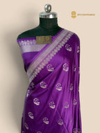 Purple Premium Mashru Katan Silk Banarasi Saree - Floral Motifs
