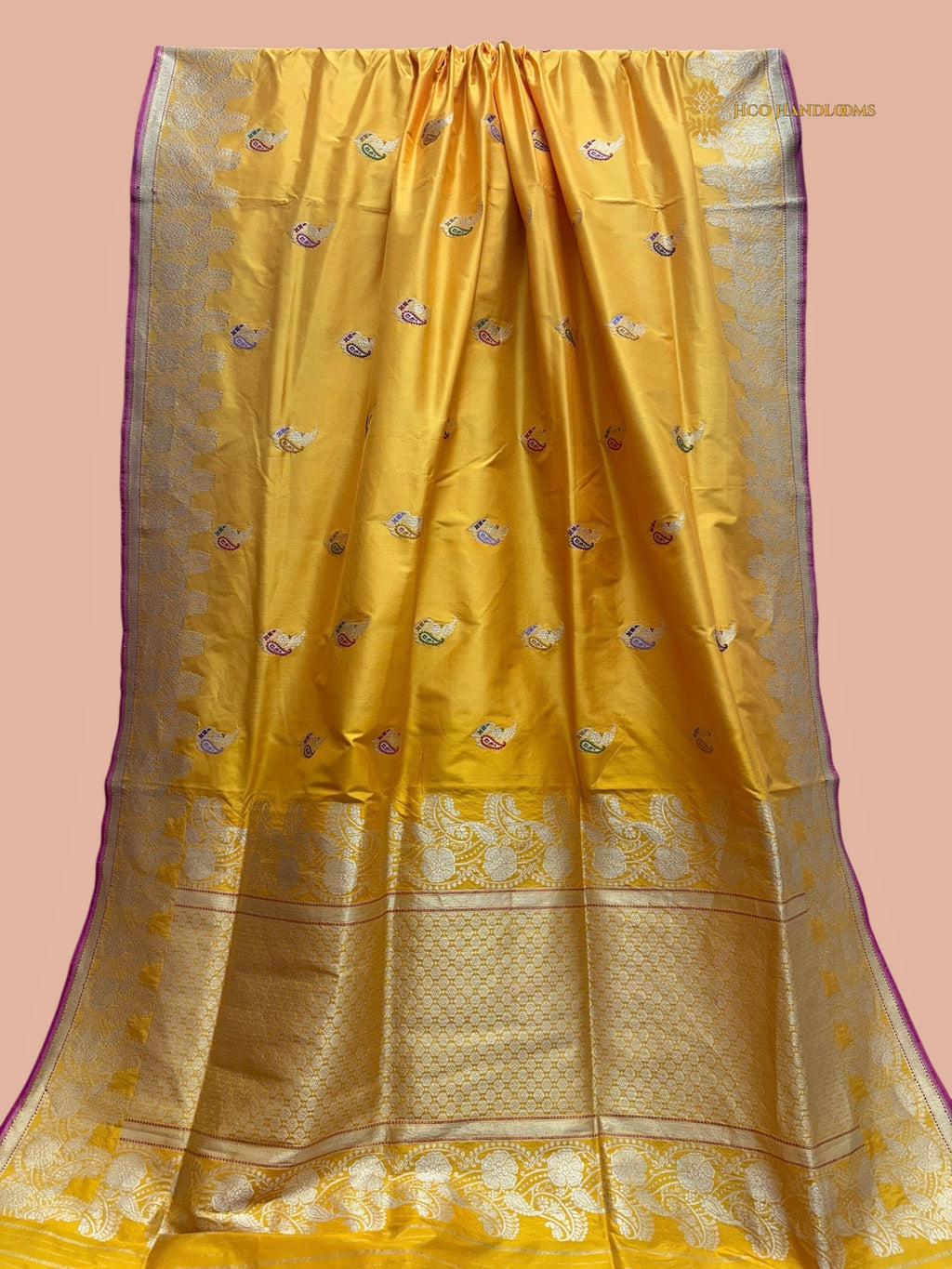 Regal Yellow Pure Katan Silk Handloom Banarasi Saree - All Over Meenakari Motifs