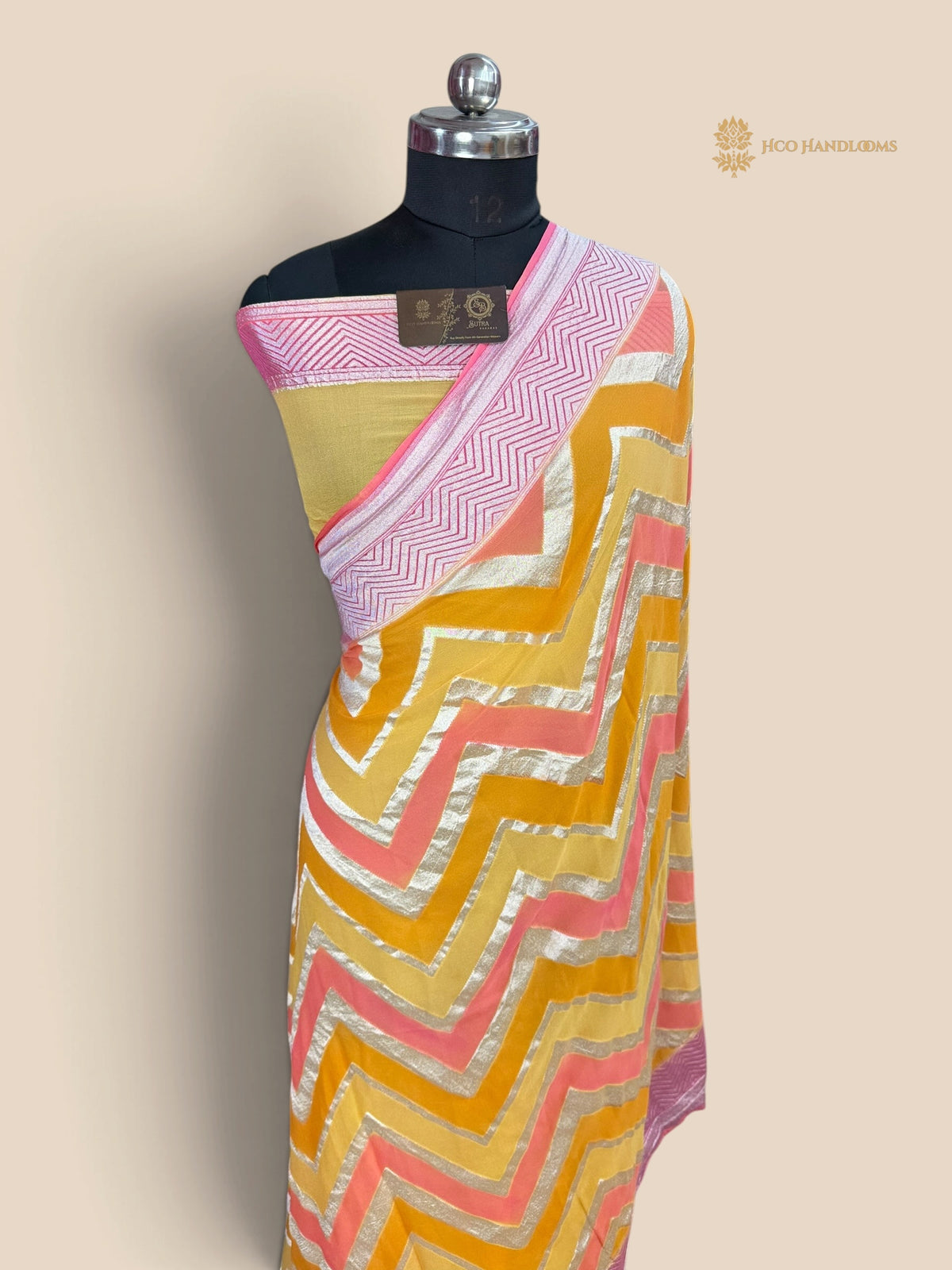 Rangkat Pure Khaddi Georgette Handloom Banarasi Saree - Zig-Zag Pattern