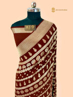 Brown Pure Khaddi Georgette Silk Handloom Banarasi Saree