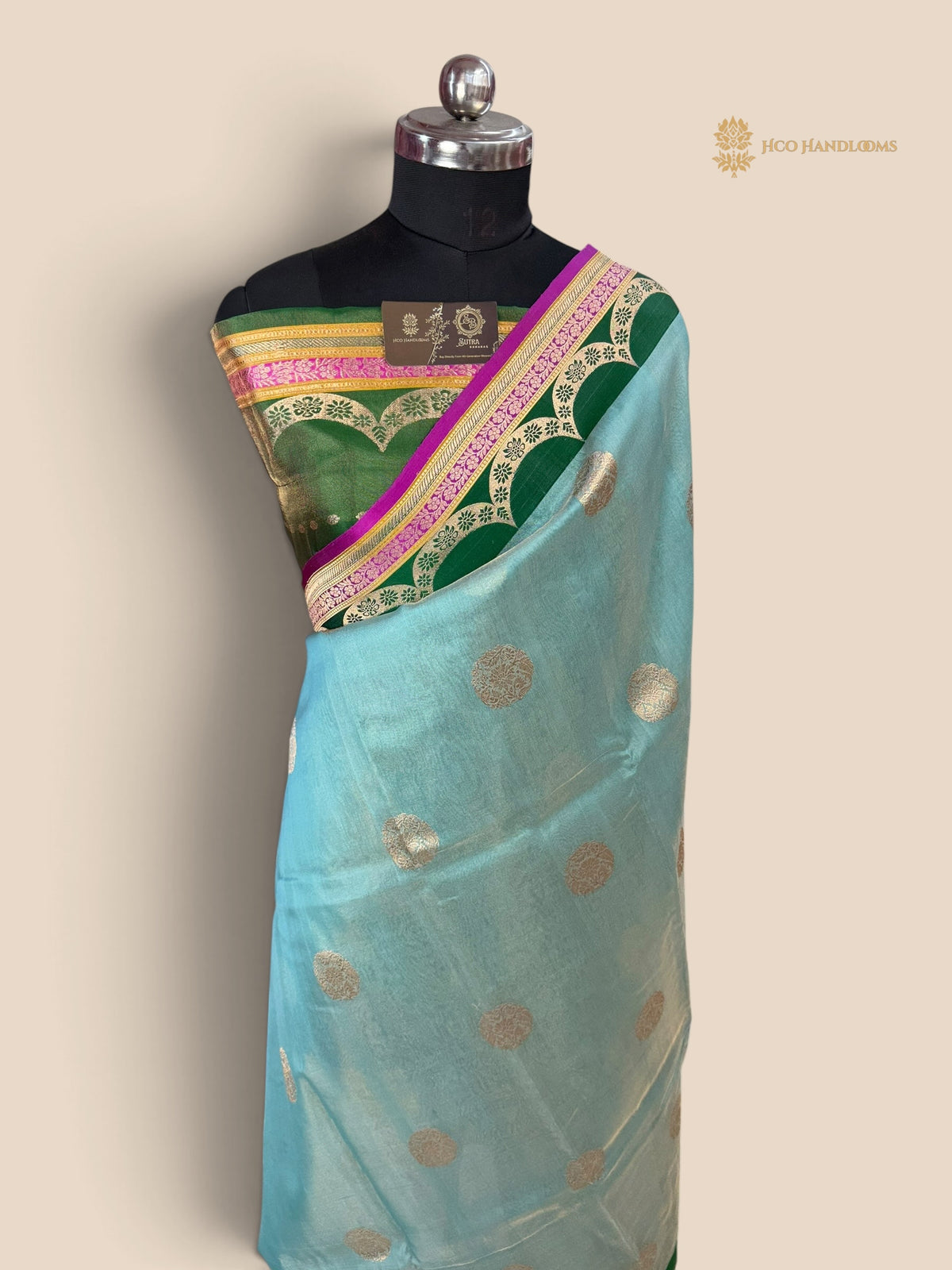 Pre-Order Contrast Pure Kora Tissue Silk Handloom Banarasi Saree - Kadhua Motifs