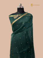 Regal Green Pure Kora Silk Handloom Banarasi Saree - All Over Small Buti