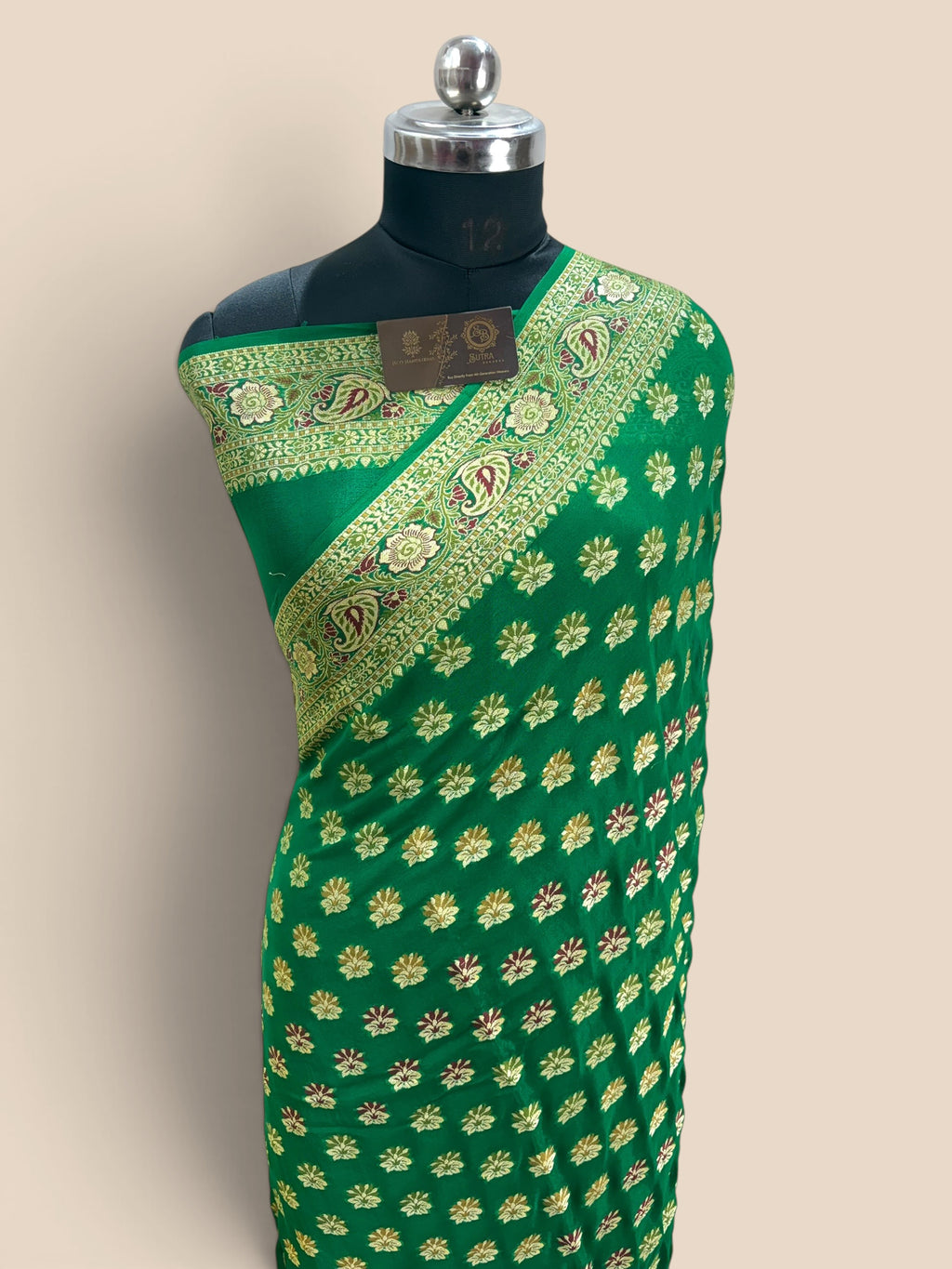 Regal Green Pure Khaddi Chiffon Silk Banarasi Saree - All Over Motifs