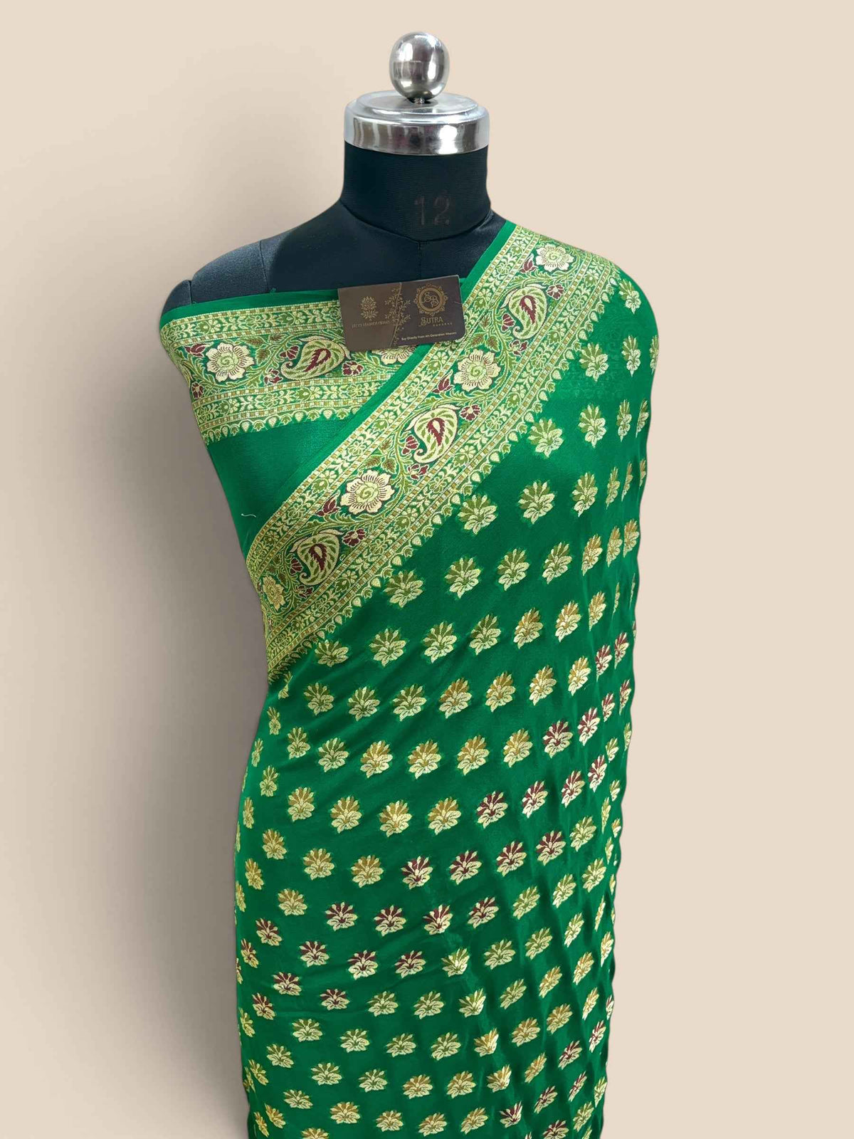 Regal Green Pure Khaddi Chiffon Silk Banarasi Saree - All Over Motifs