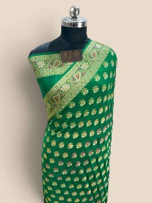 Regal Green Pure Khaddi Chiffon Silk Banarasi Saree - All Over Motifs