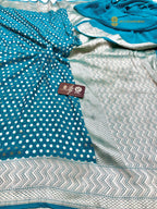 Blue Pure Khaddi Georgette Silk Handloom Banarasi Saree