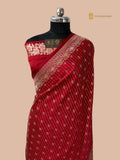 Regal Red Premium Mashru katan SIlk Banarasi Saree - All Over Stripe With Meenakari Skirt