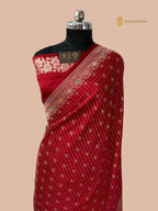 Regal Red Premium Mashru katan SIlk Banarasi Saree - All Over Stripe With Meenakari Skirt