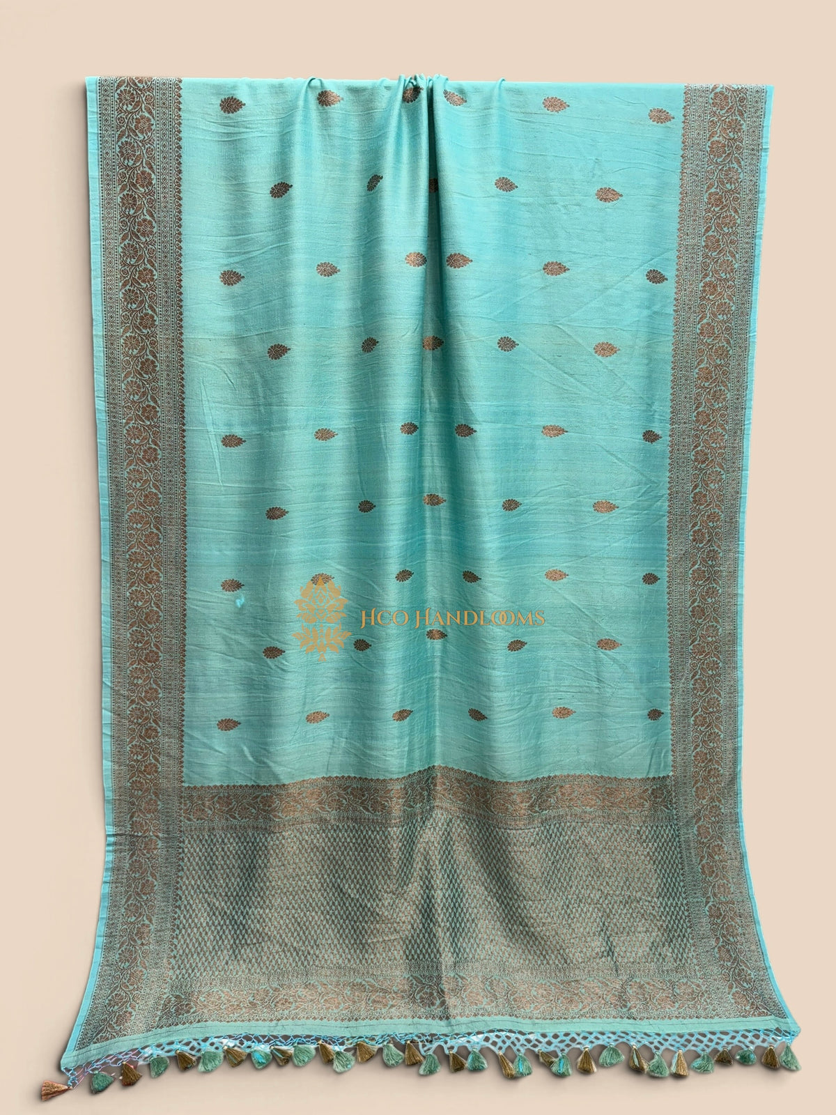 Light Blue Pure Tussar Silk Handloom Banarasi Saree - All Over Motifs