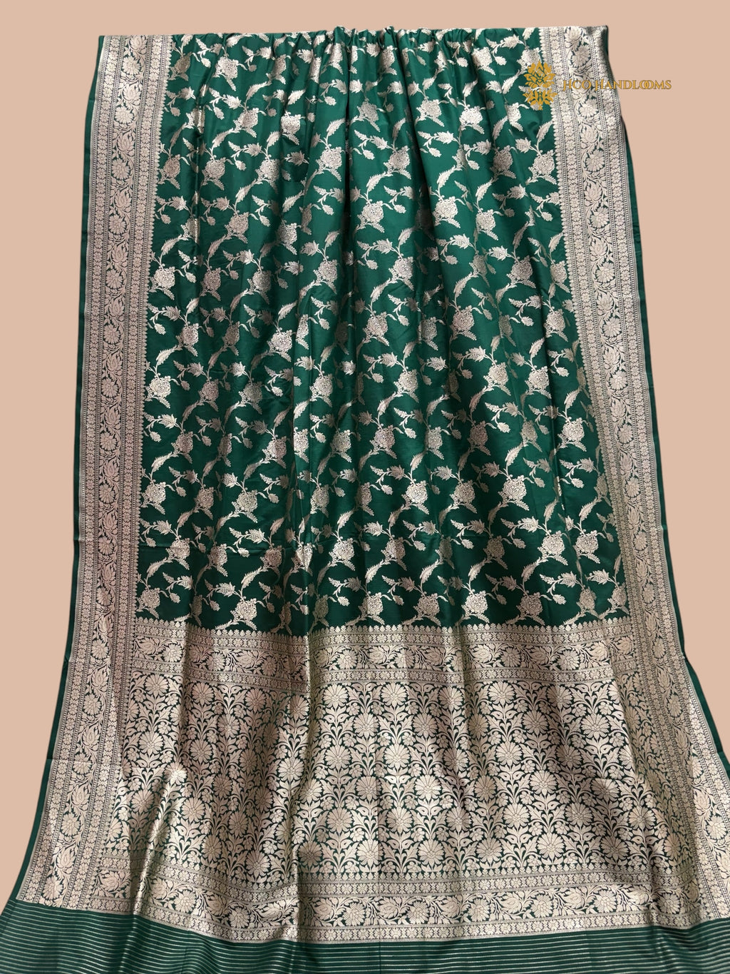Regal Green Pure Katan SIlk Handloom Banarasi Saree - All Over Jaal