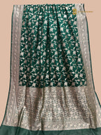 Regal Green Pure Katan SIlk Handloom Banarasi Saree - All Over Jaal