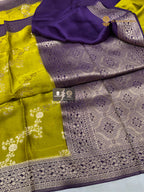 Premium Mashru Crepe Silk Banarasi Saree - All Over Floral Diagonal