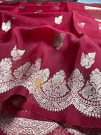 Pure Kora Silk Handloom Banarasi Saree - All Over Kadhua Motifs