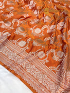 Orange Premium Mashru Katan Silk Banarasi Saree - All Over Jaal