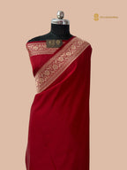 Red Premium Mashru Katan Silk Banarasi Saree with Plain Body