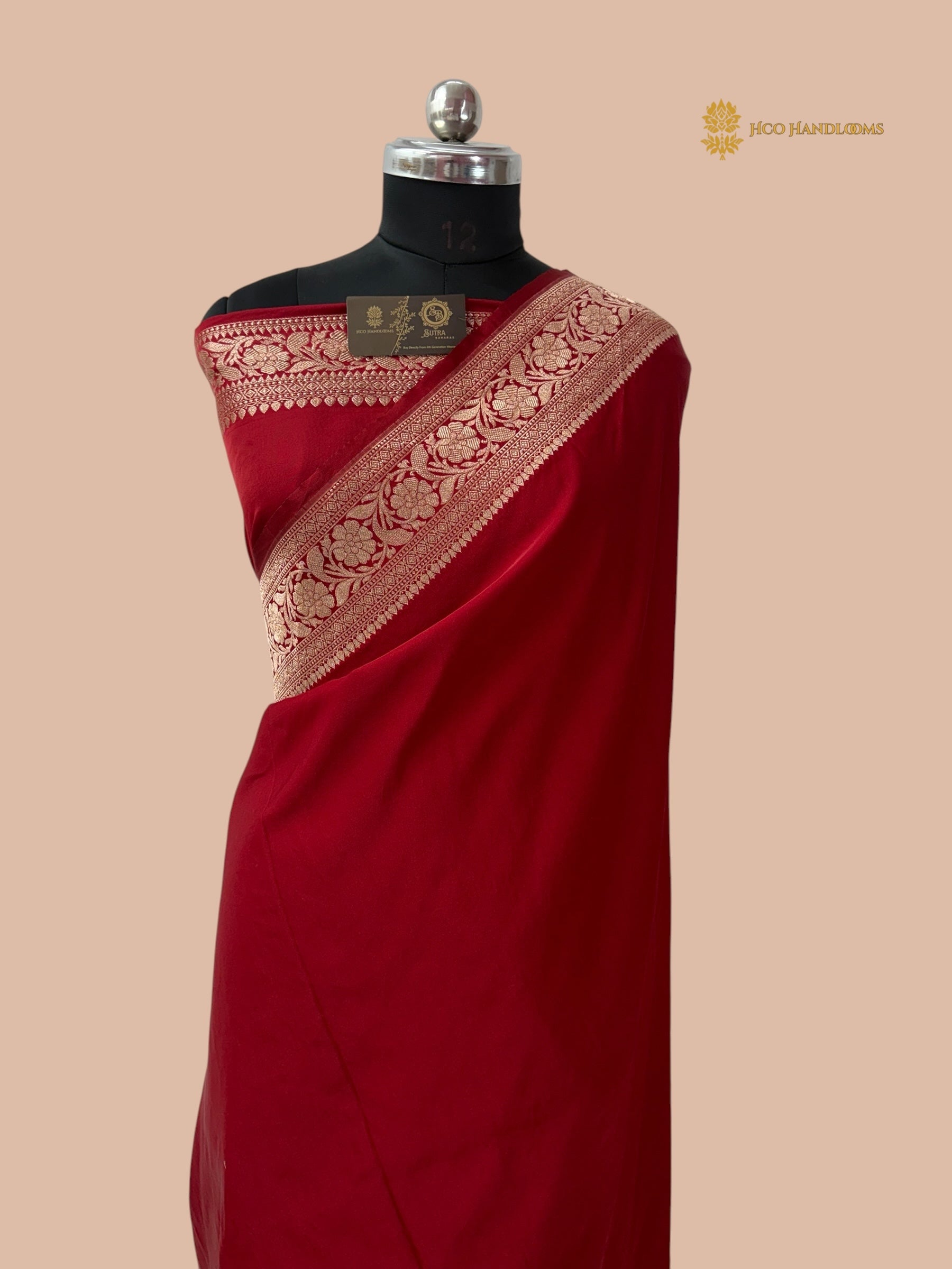 Red Premium Mashru Katan Silk Banarasi Saree with Plain Body