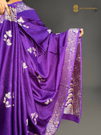 Premium Mashru Crepe Satin Silk Banarasi Saree - All Over Leafs Motifs