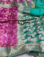 Contrast Pure Mango Katan Silk Banarasi Saree - All Over Meenakari Jaal