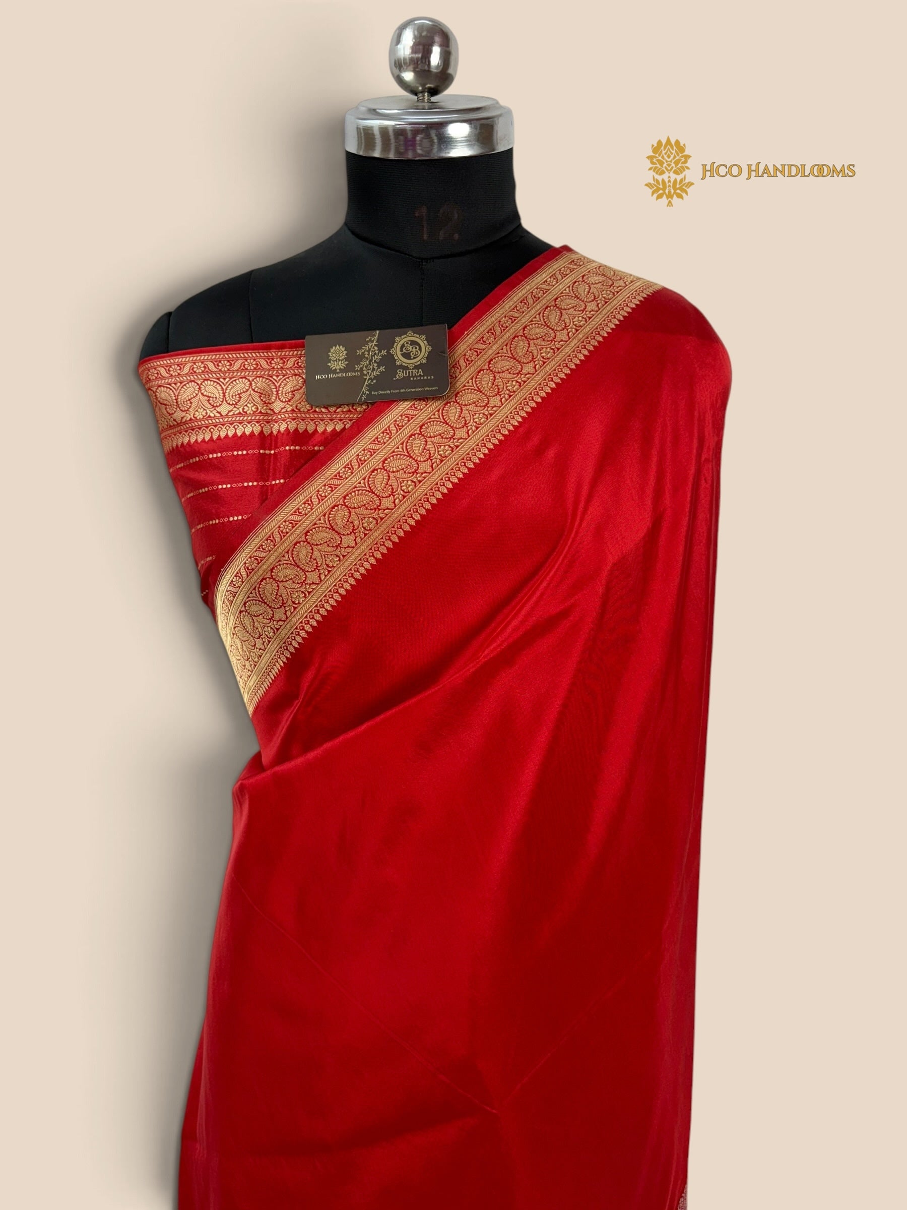 Red Pure Katan Silk Handloom Banarasi Saree - All Over Skirt Border