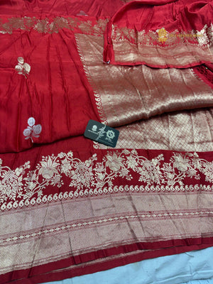 Red Pure Mango Katan Silk Handloom Banarasi Saree - All Over Motifs