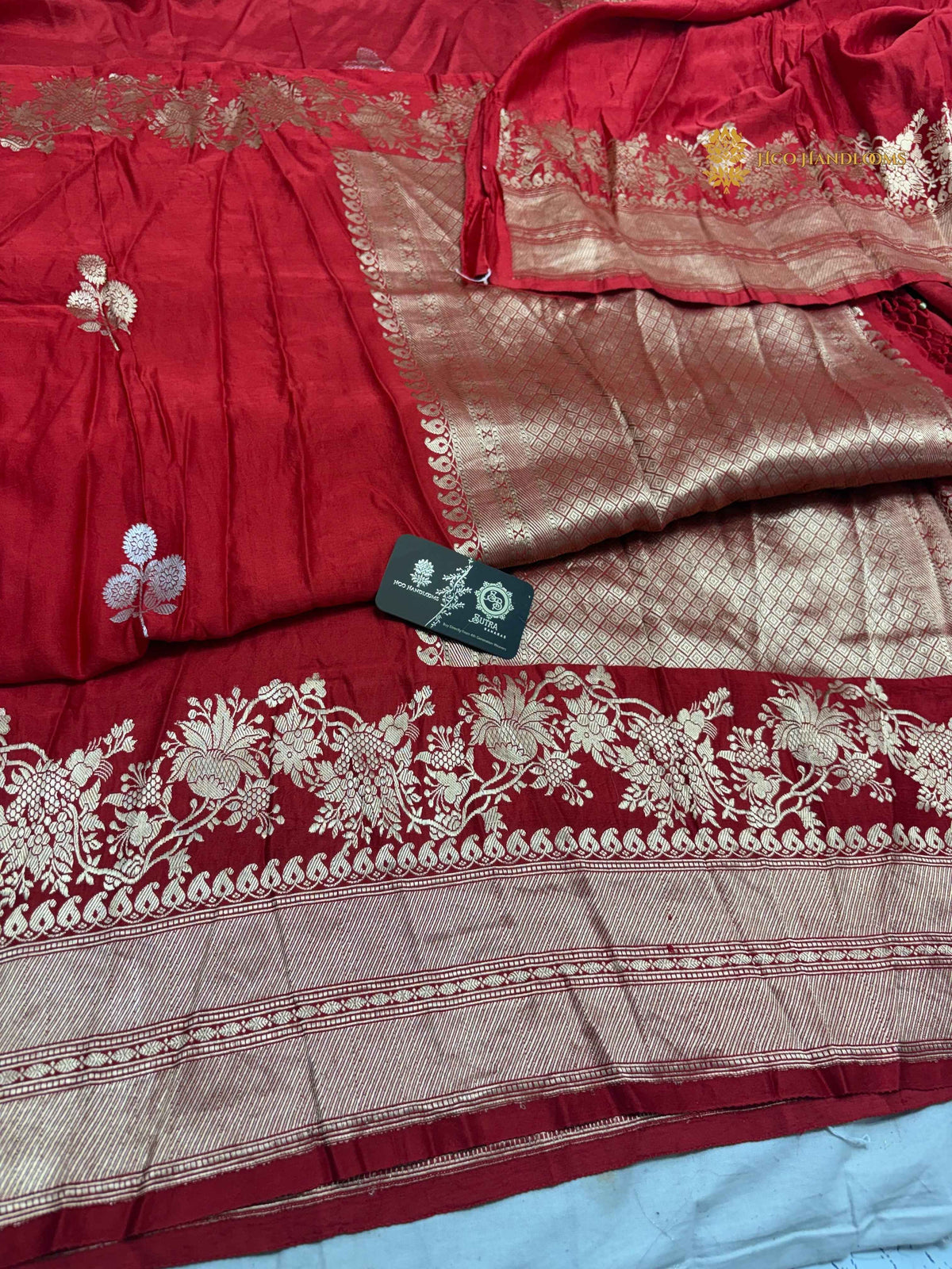 Red Pure Mango Katan Silk Handloom Banarasi Saree - All Over Motifs