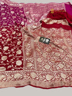 Shaded Pure Khaddi Georgette Silk Handloom Banarasi Saree - Water Zari