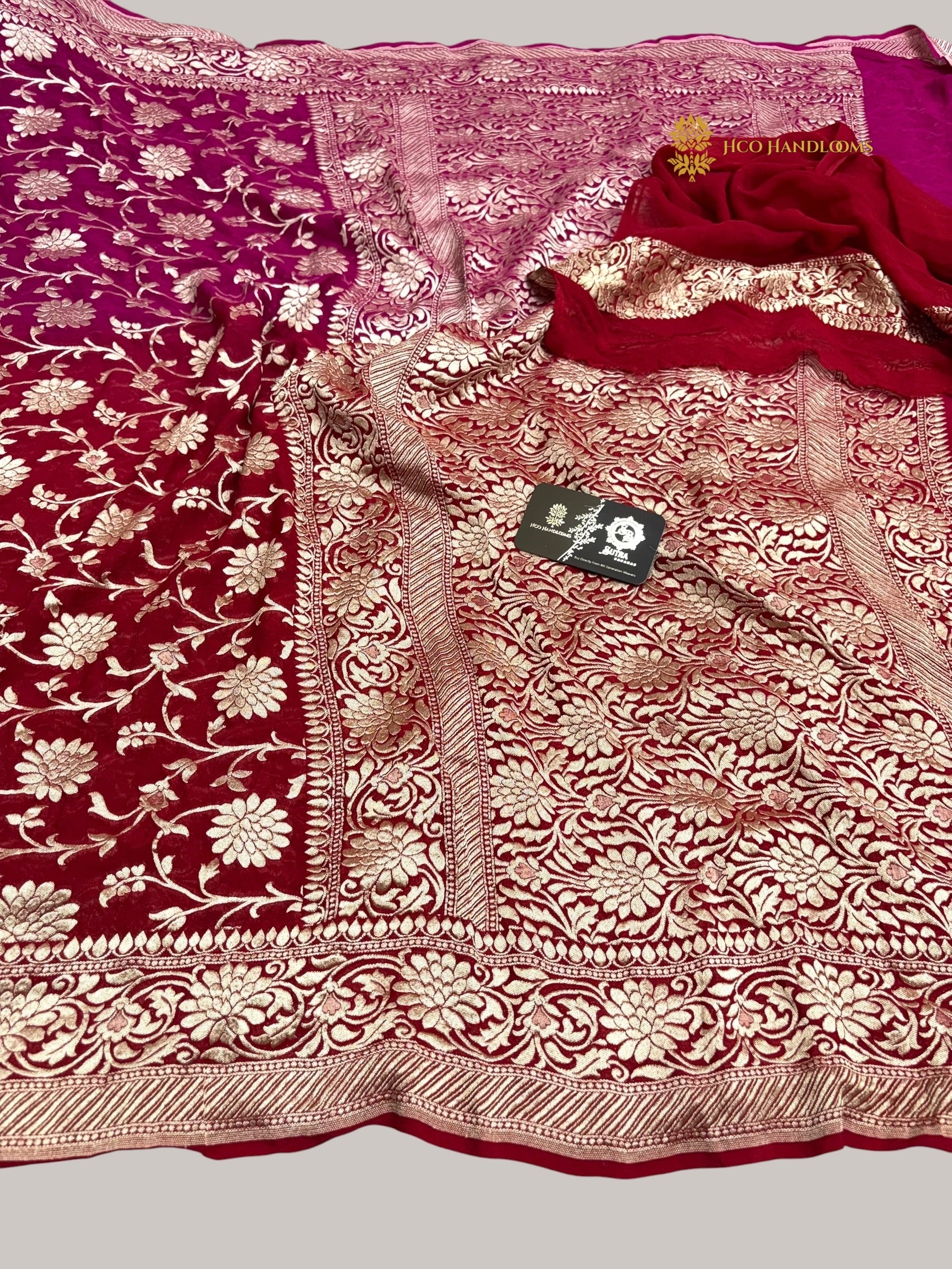 Shaded Pure Khaddi Georgette Silk Handloom Banarasi Saree - Water Zari