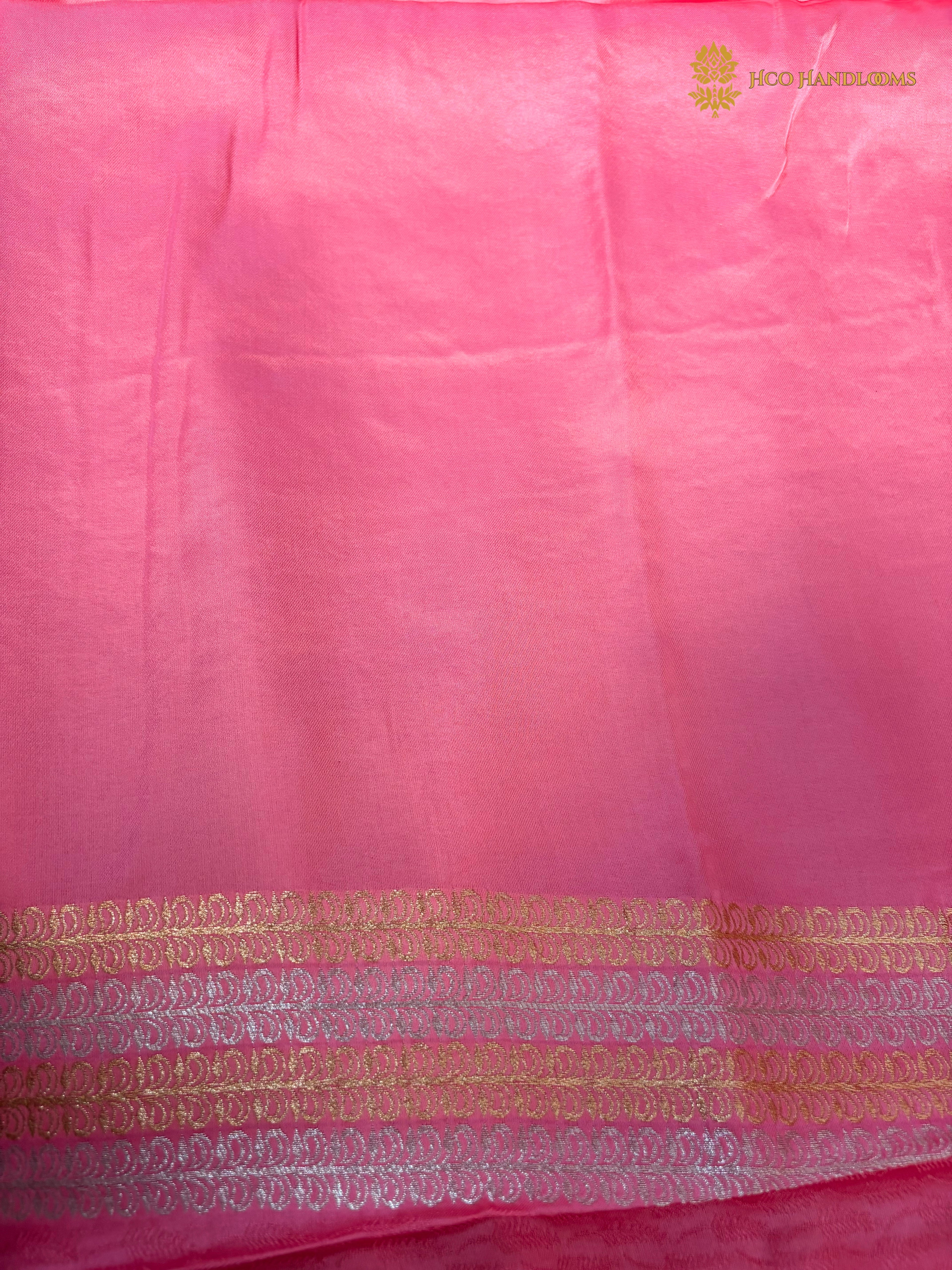 Premium Mashru Crepe Satin Silk Banarasi Saree - All Over Leafs Motifs