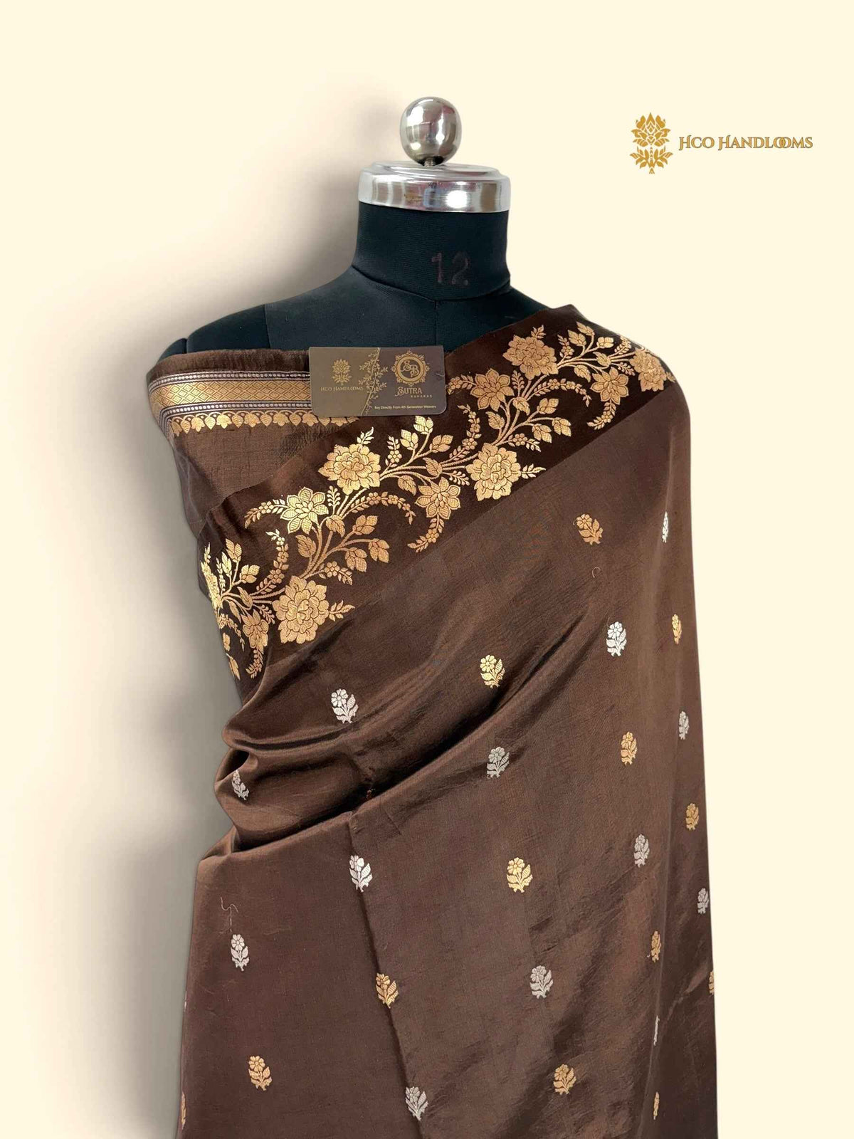 Brown Pure Mango Katan Silk Handloom Banarasi Saree - All Over Motifs