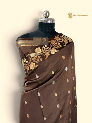Brown Pure Mango Katan Silk Handloom Banarasi Saree - All Over Motifs