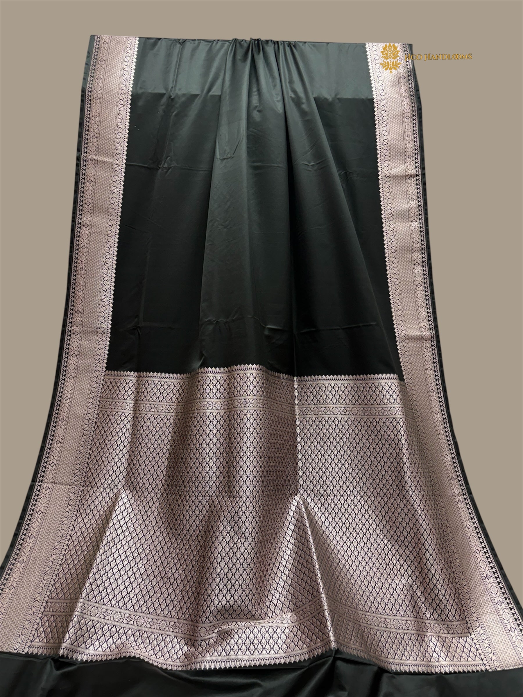Black Premium Mashru Katan Silk Banarasi Saree with Plain Body