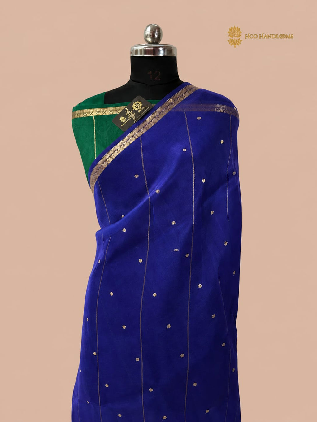 Royal Blue Pure Kora Silk Handloom Banarasi Saree - All Over Small Buti