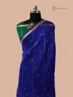Royal Blue Pure Kora Silk Handloom Banarasi Saree - All Over Small Buti