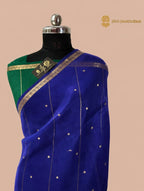 Royal Blue Pure Kora Silk Handloom Banarasi Saree - All Over Small Buti
