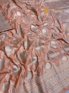 Peach Premium Mashru Katan Silk Banarasi Saree - All Over Jaal