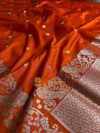 Premium Mashru Katan Silk Banarasi Saree With Floral Motifs