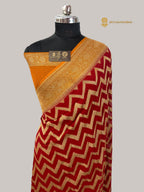 Contrast Pure Khaddi Georgette Silk handloom Banarasi Saree - Water Zari
