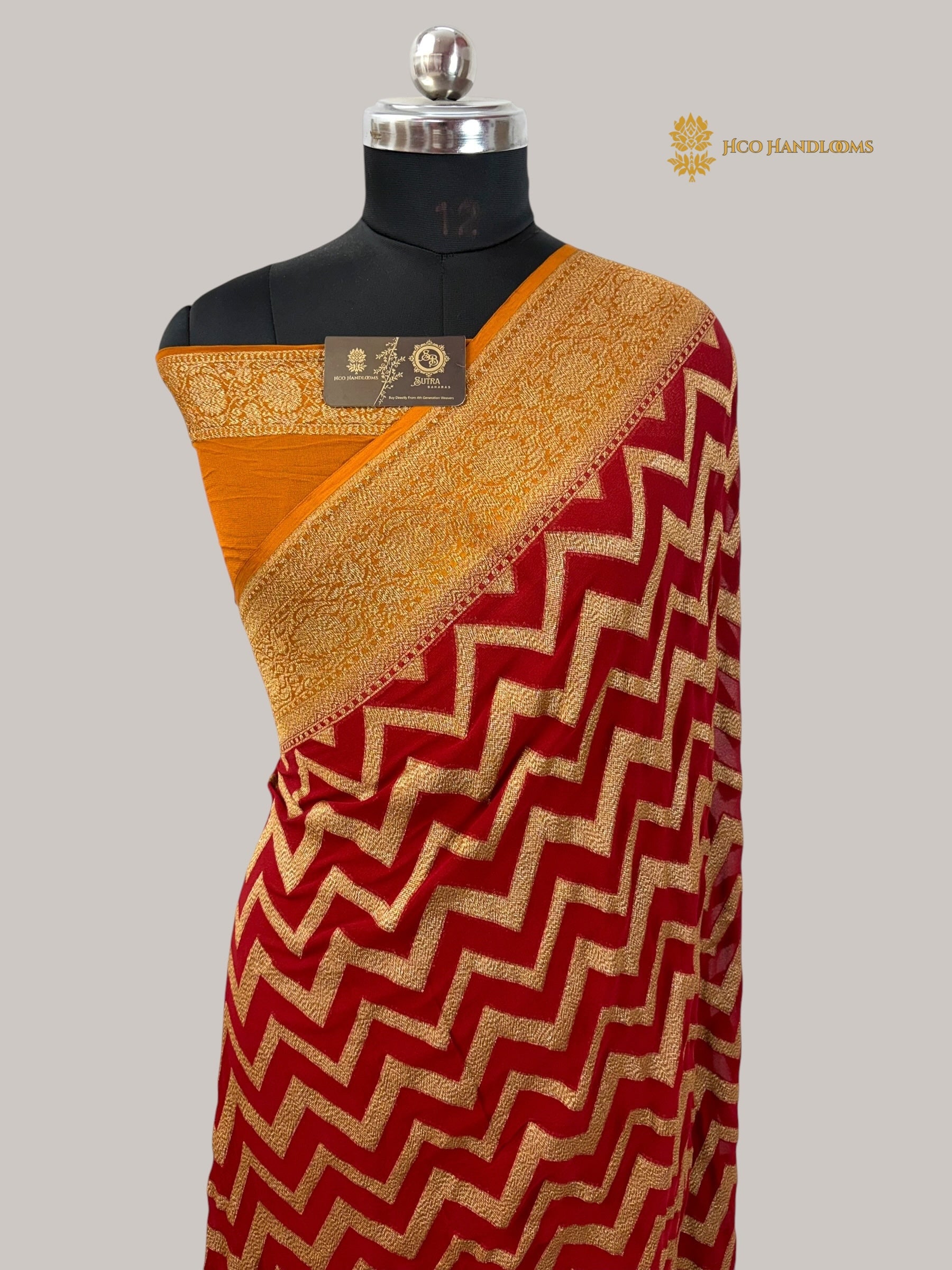 Contrast Pure Khaddi Georgette Silk handloom Banarasi Saree - Water Zari