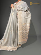 Premium Mashru Crepe Satin Silk Banarasi Saree - All Over Leafs Motifs