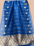 Regal Blue Pure Kora Silk Handloom Banarasi Saree - All Over Stripes