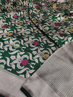 Regal Green Pure Katan Silk Handloom Banarasi Saree - All Over Meenakari Brocade Jangla