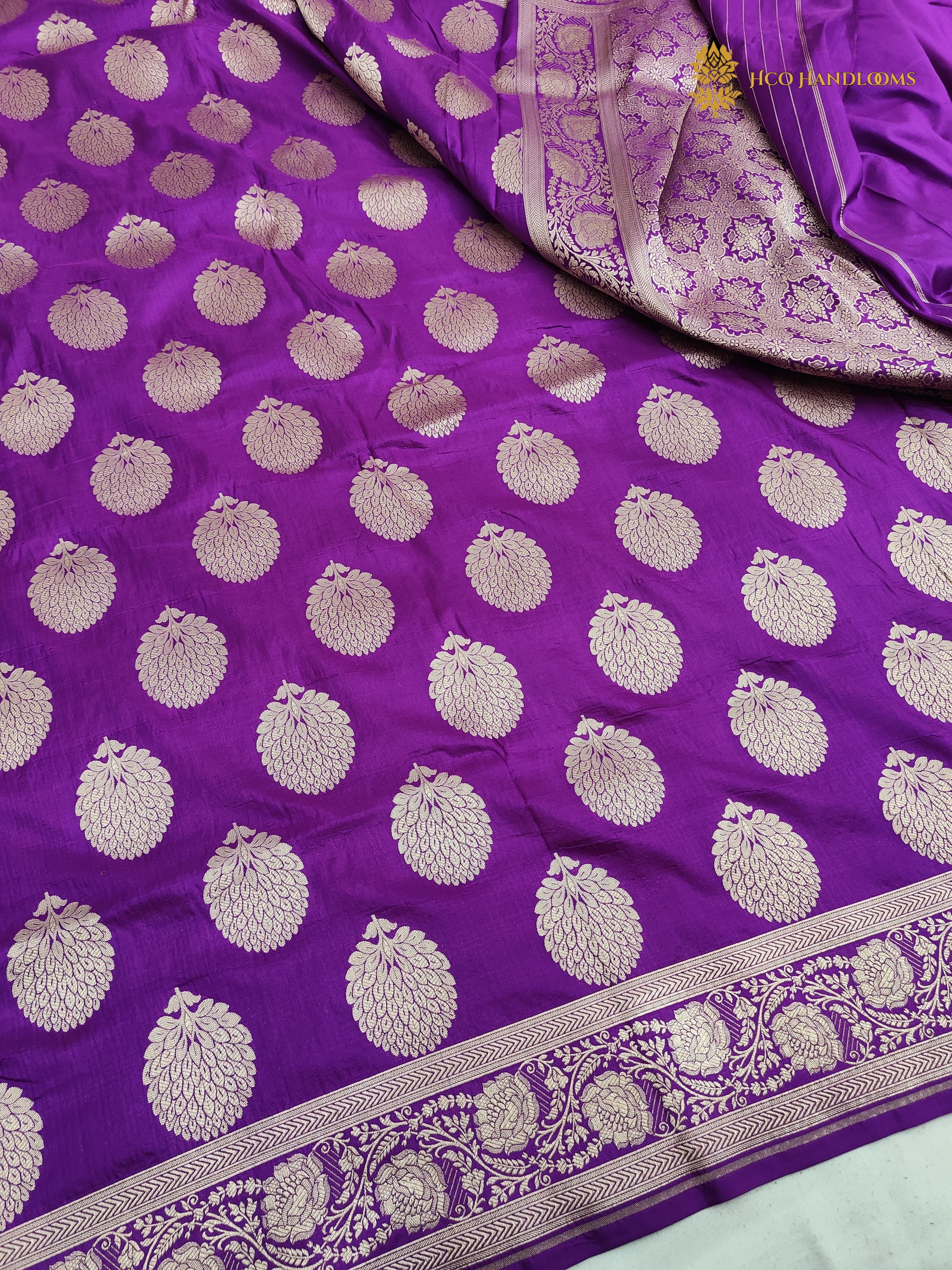 Regal Purple Pure Katan Silk Handloom Banarasi Saree - All Over Motifs