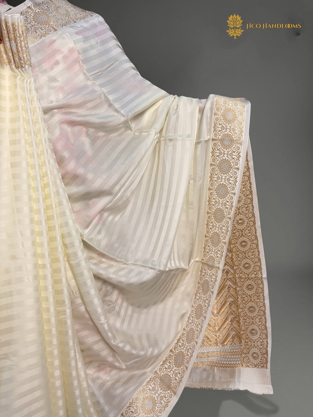 Premium Mashru Crepe Satin Banarasi Saree - All Over Simple Stripes