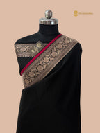Black Premium Mashru Katan Silk Banarasi Saree with Plain Body