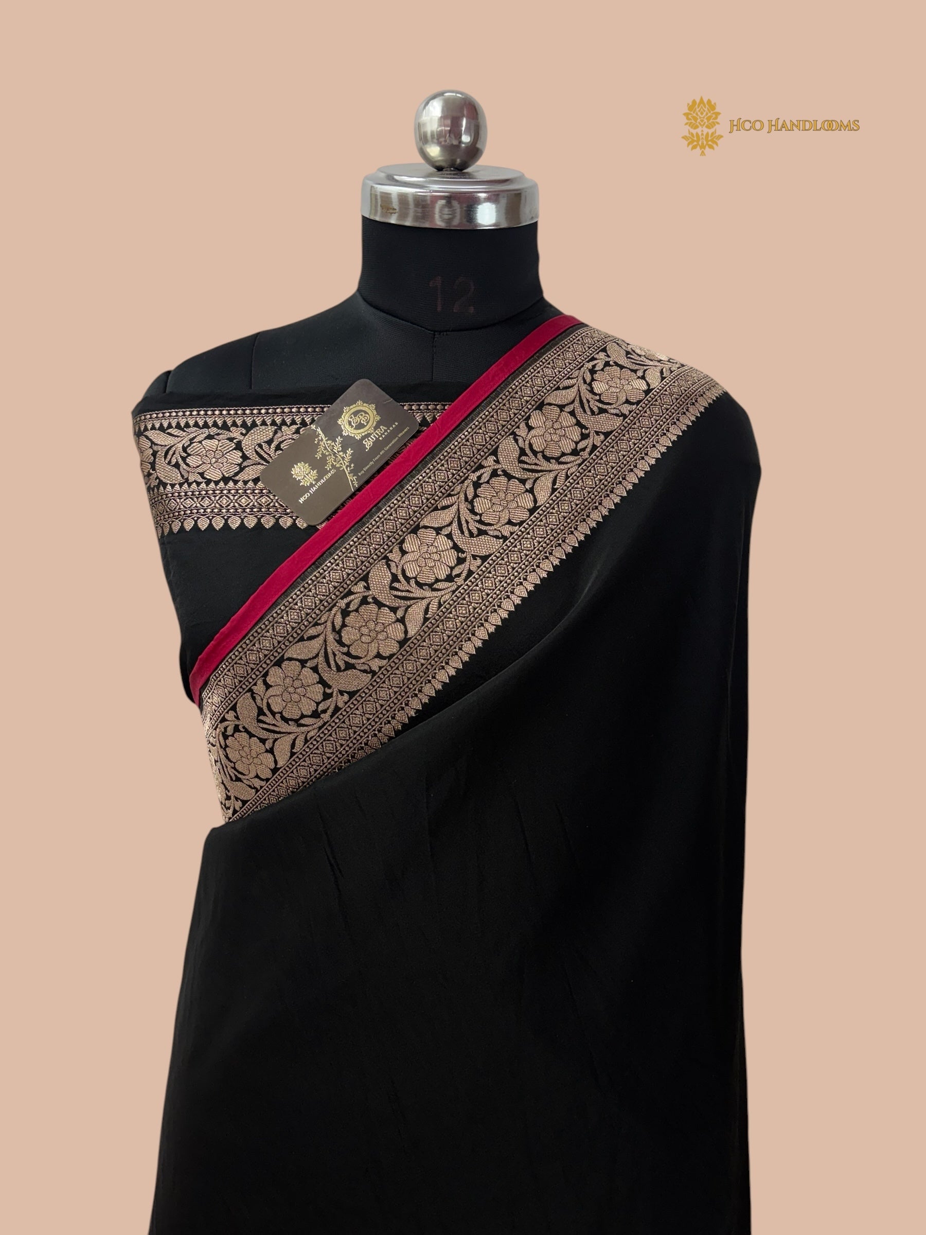 Black Premium Mashru Katan Silk Banarasi Saree with Plain Body