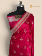 Rani Pink Premium Mashru Katan Silk Banarasi Saree - Floral Motifs