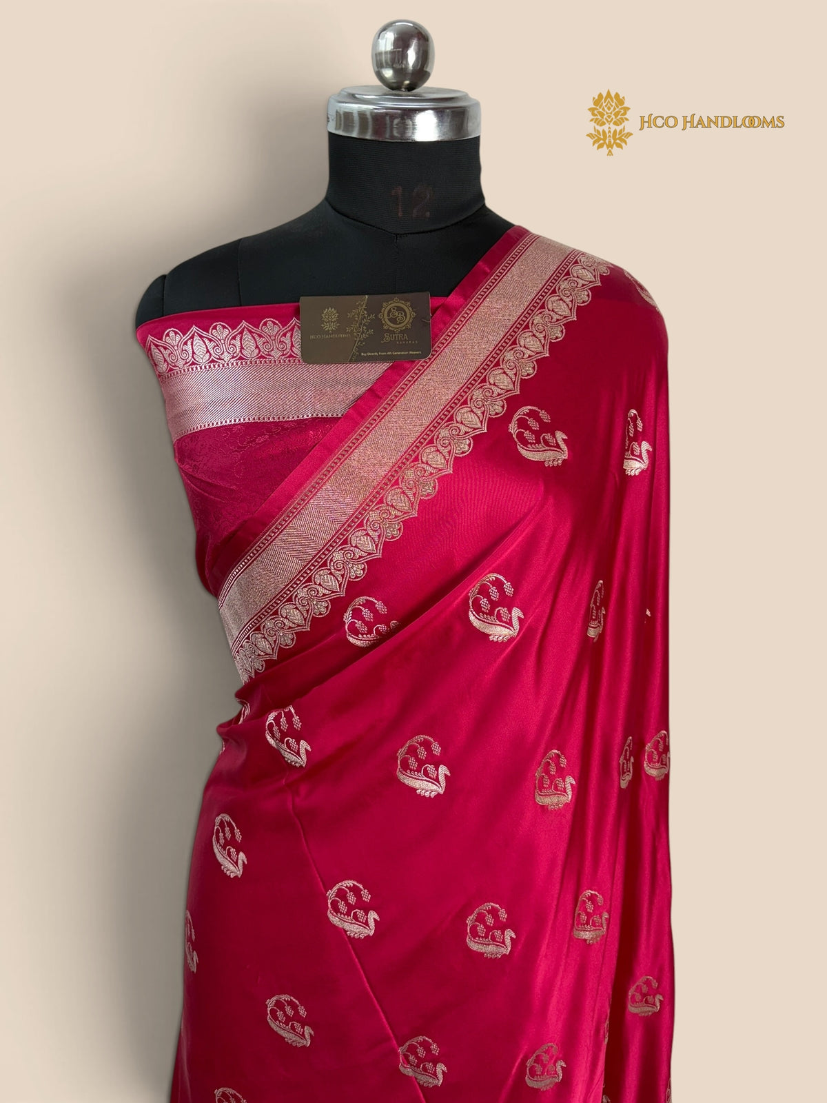 Rani Pink Premium Mashru Katan Silk Banarasi Saree - Floral Motifs