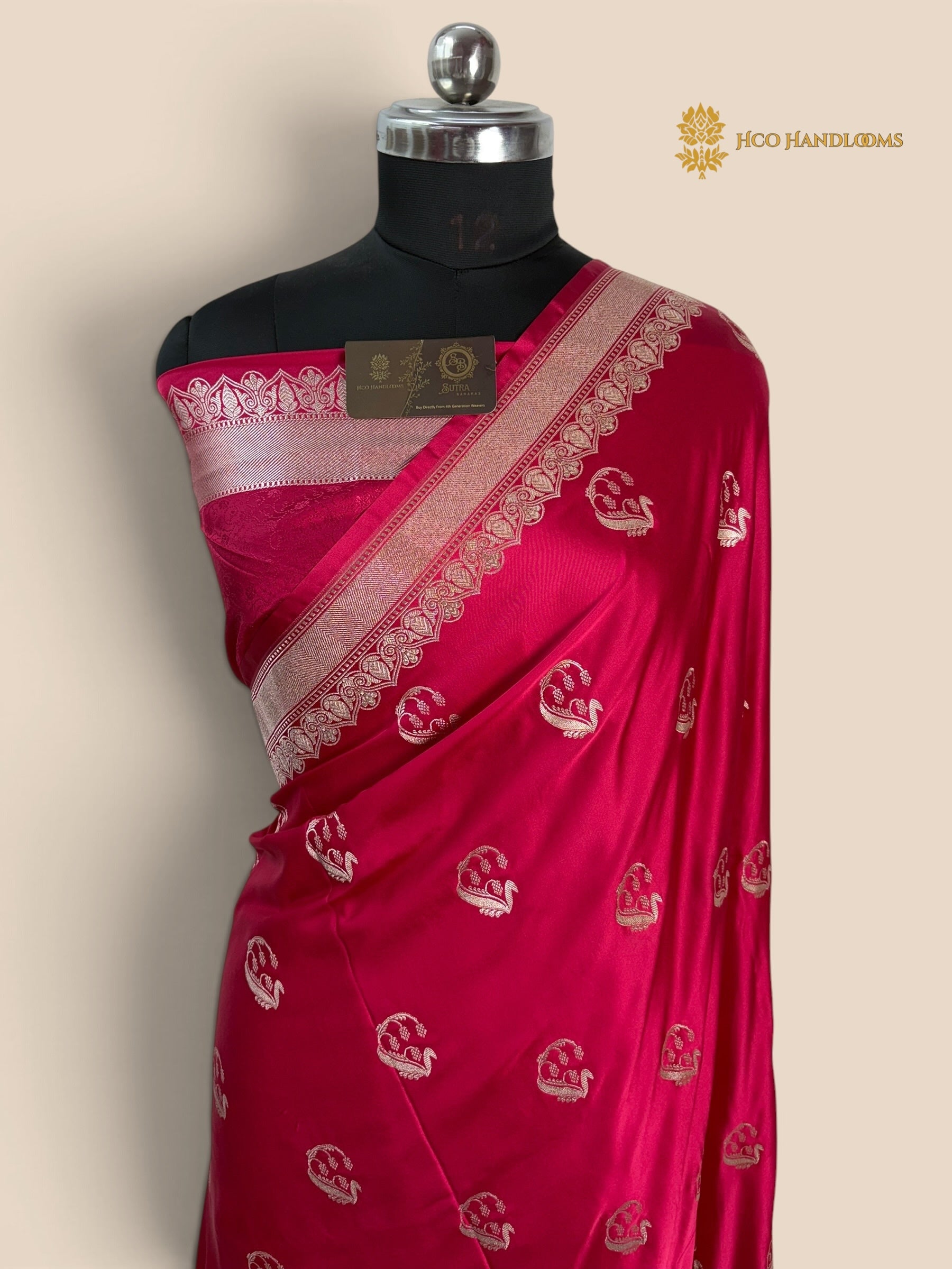 Rani Pink Premium Mashru Katan Silk Banarasi Saree - Floral Motifs