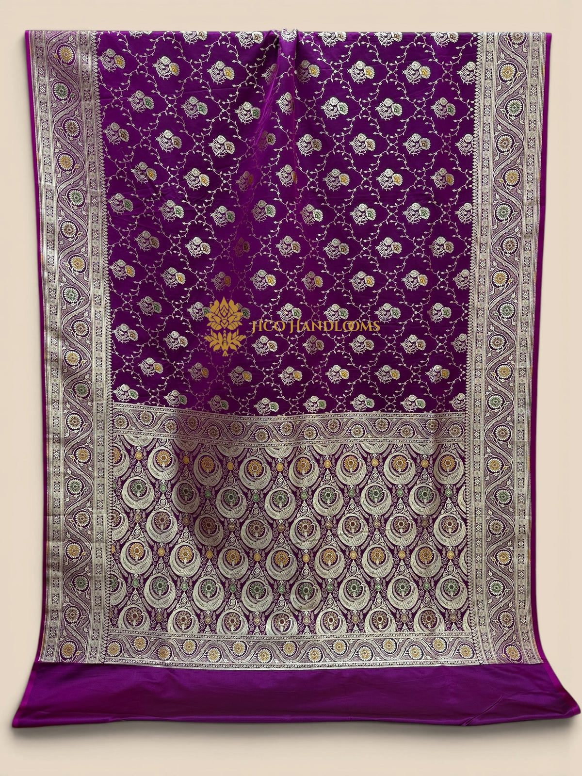 Purple Mashru katan Satin Silk Banarasi Saree - Meenakari Jaal
